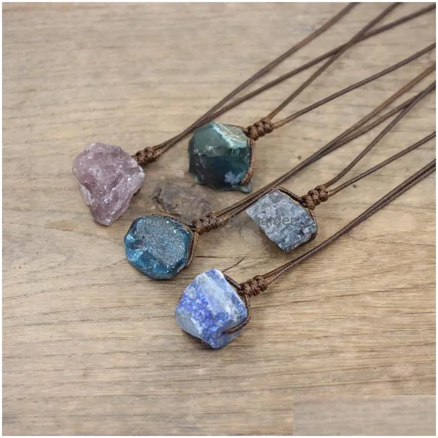 healing raw stone mineral pendants necklace natural crystal fluorite rose quartzs tourmaline agates apatite jewelry