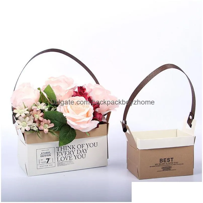 kraft paper florist bag folded flower tote box waterproof bouquet florist gift bags wedding valentines day flower box