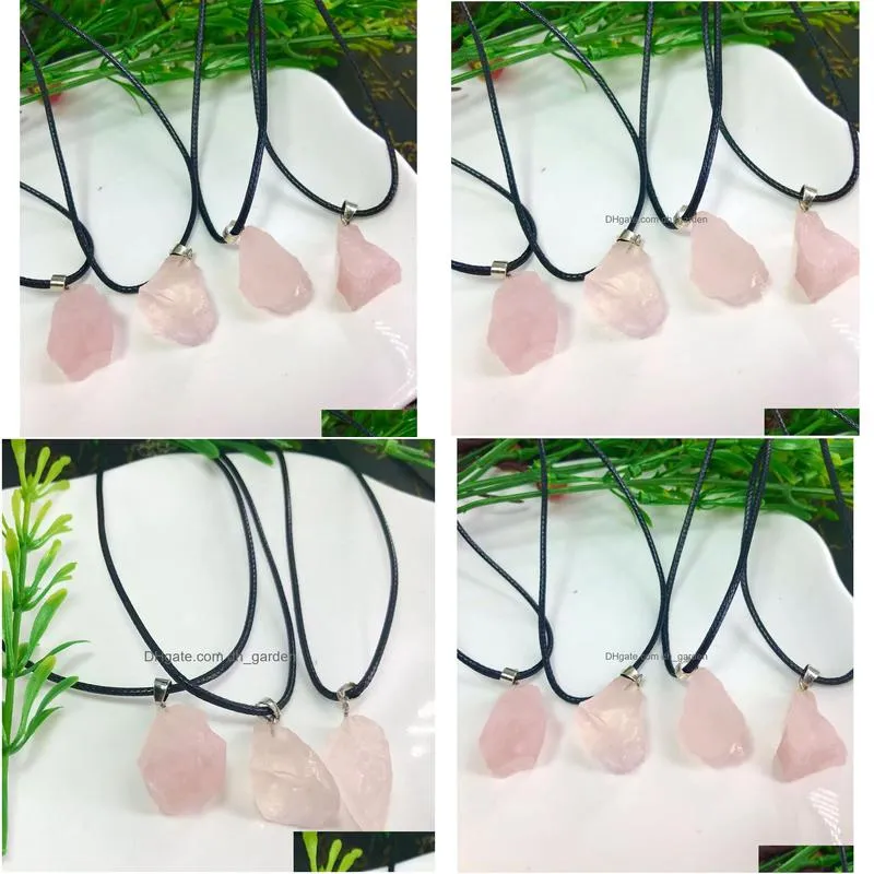 natural irregular pink rough stone necklaces healing rose quartz crystal gemstone pendant necklace women jewelry