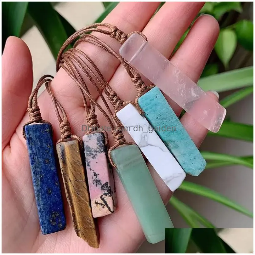 20pcs natural stone pendant raw mineral irregular rectangle quartz pendulum amazonite tiger eye lapsi pink crystal necklaces