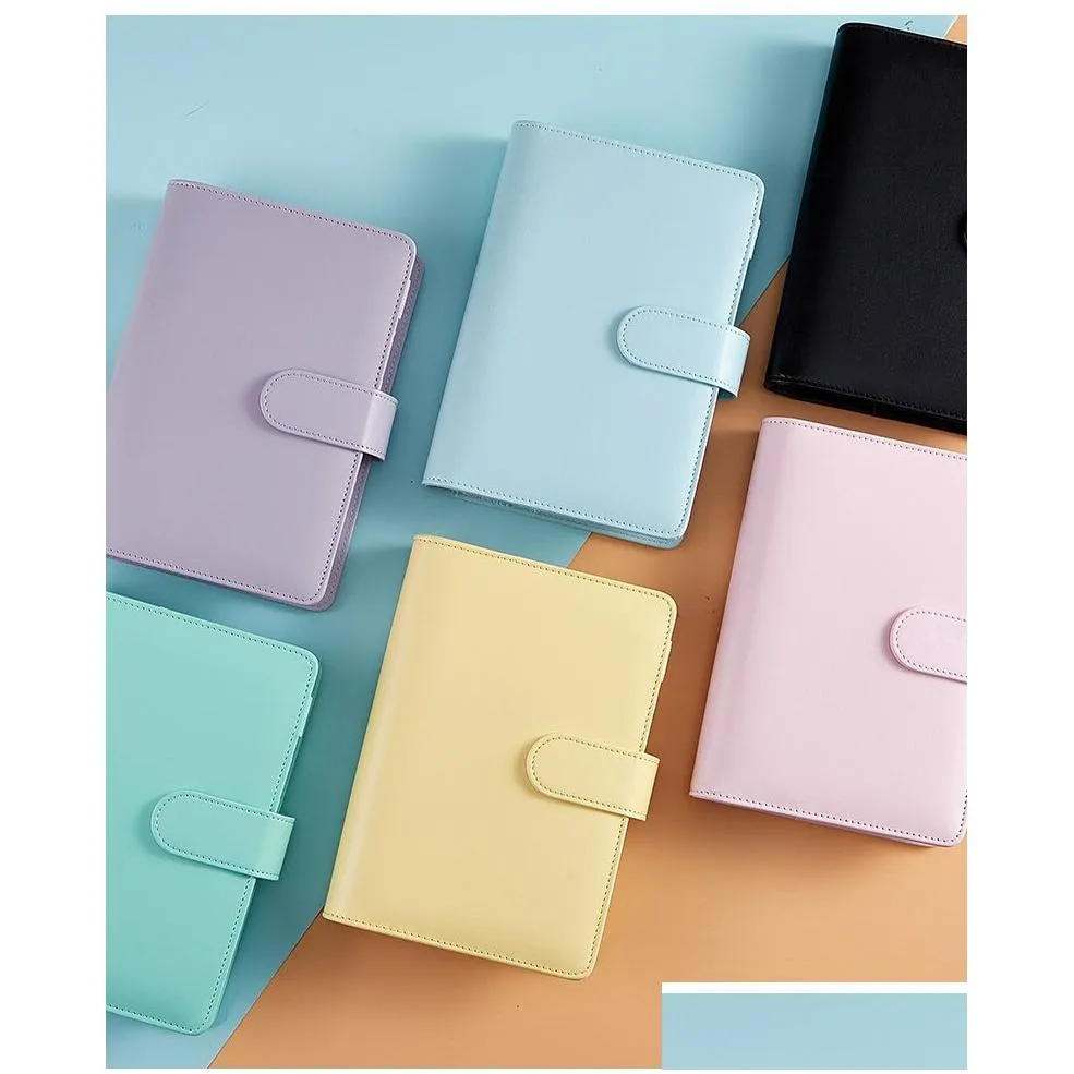 A6 Notebook Notepads Binder 6 Rings Spiral Business Office Planner Agenda Budget Binders Macaron Color PU Leather CoverBinder