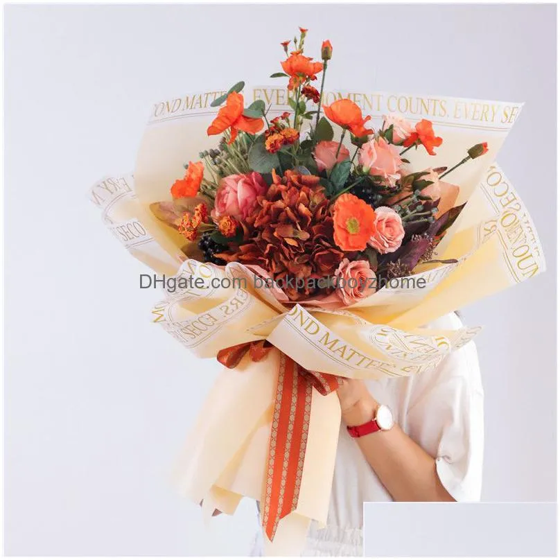 20pcs/lot flower bouquet wrap paper korean style color waterproof alphabet rim flower wrapping paper 58x58cm