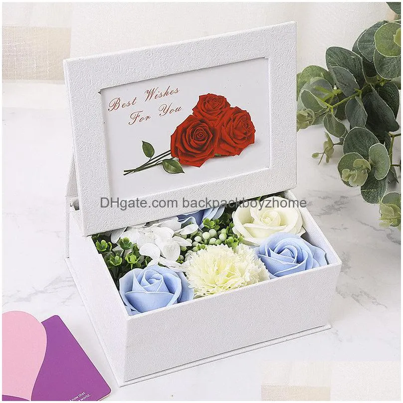 frame flower box gift valentine day mother day artificial roses soap flowers photo frame gift box home decoration accessories