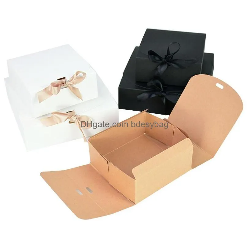 gift wrap 1pc white brown black candy box wedding decoration handmade kraft paper packaging with ribbon bow birthday party supplies