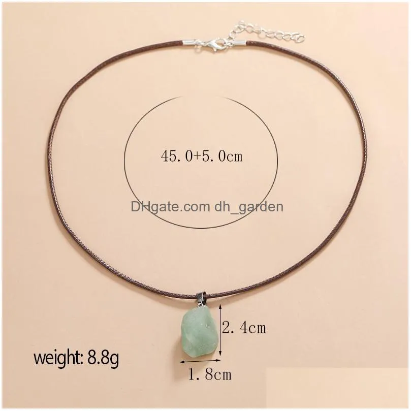 natural irregular rough raw fluorite stone pendant healing crystal gemstone brown rope chain necklace women jewelry