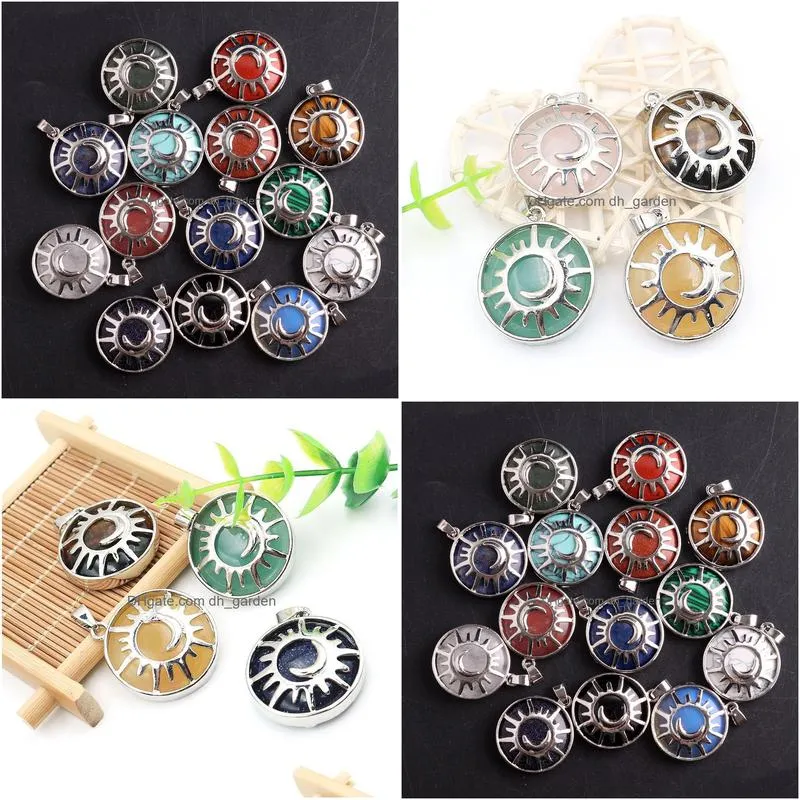 natural stone sun moon charms crystal agate beads round pendant handmade for jewelry marking