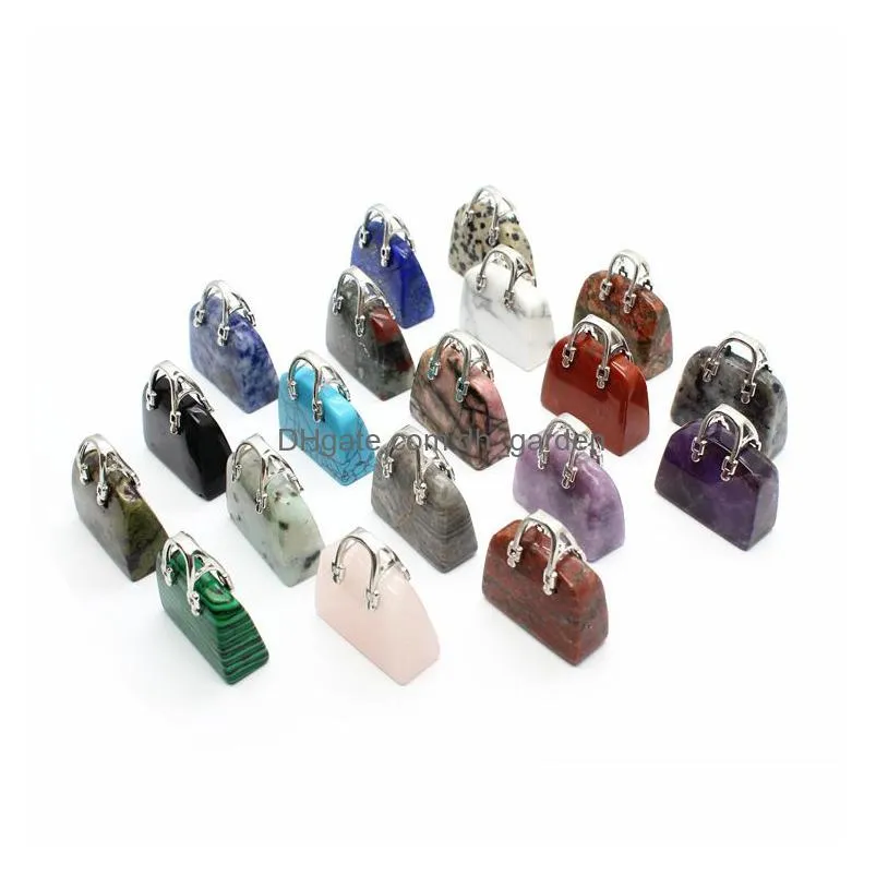 silver 20mm natural stone charms mini bag ornament healing crystal reiki gemstone pendant crafts home decoration gift