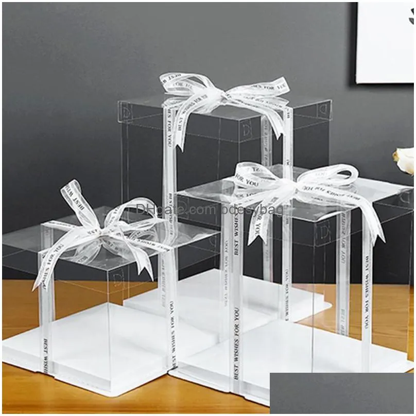 gift wrap 2pc clear cake box carrier wedding birthday party packing boxes h5