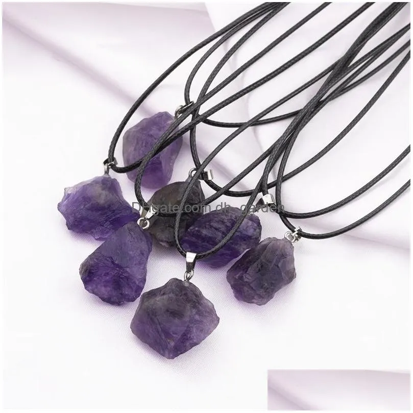 hot natural raw fluorite amethyst crystal pendant necklace energy stone healing meditation yoga gift wholesale