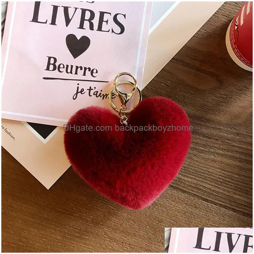 heart shaped plush keychain 8cm women backpack pendant decoration love car key chain ring pendant valentine day girl gift