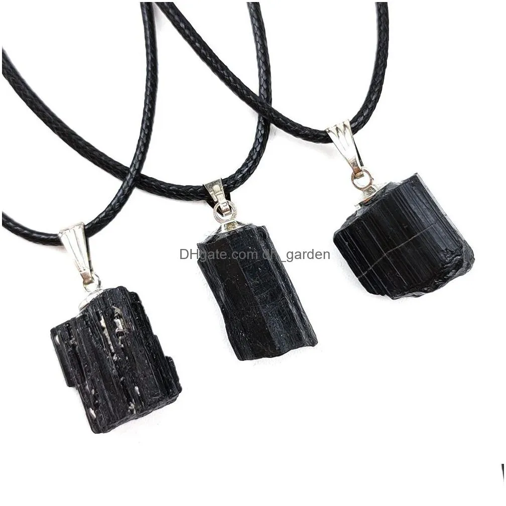 hot natural stone irregular black rough tourmaline pendants healing crystal repair raw ore cylinder necklaces men women jewellry