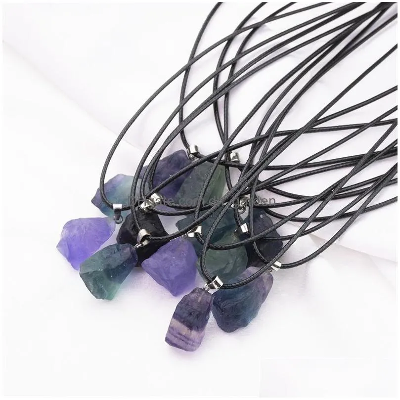 hot natural raw fluorite amethyst crystal pendant necklace energy stone healing meditation yoga gift wholesale