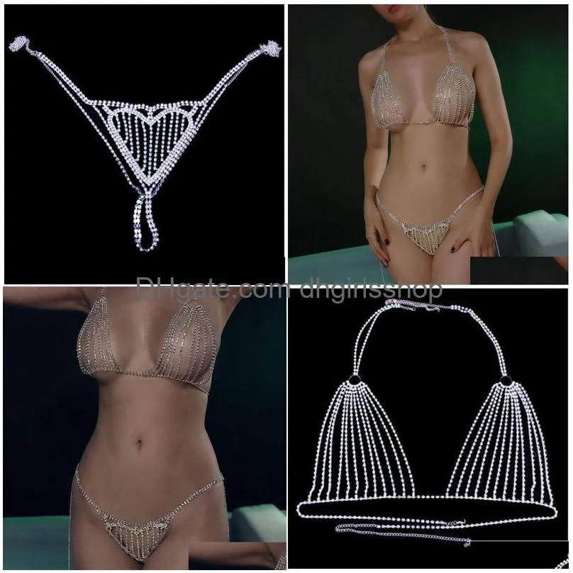 body chain necklace bikini bra chain top for women y crystal underwear thong transparent panties body jewerly gift t200508