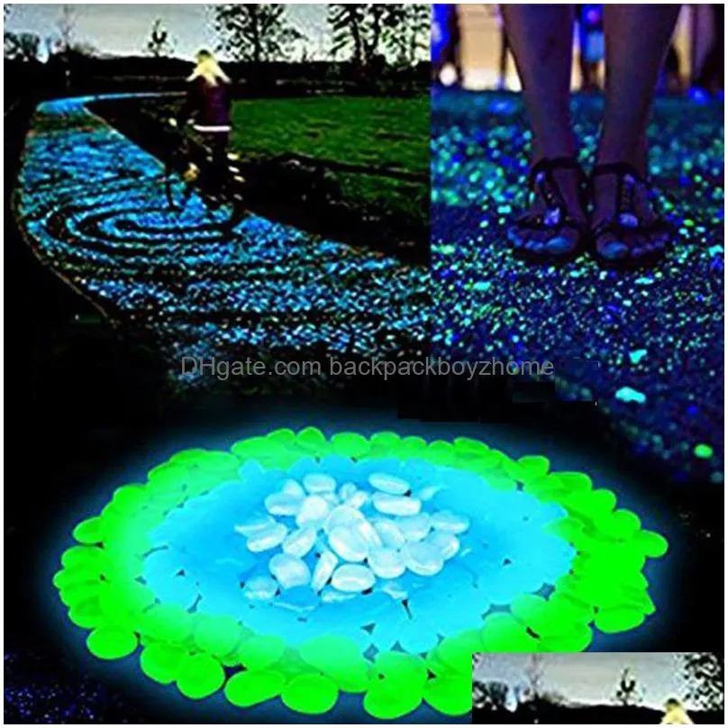 100pcs/lot luminous stones glow in dark decorative pebbles walkways lawn aquarium garden fluorescent bright decorative stones