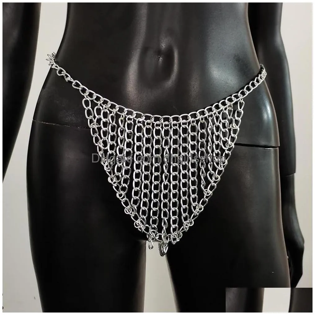 Womens Punk Gothic Metal Chain Thong Bikini Erotic Panties Briefs