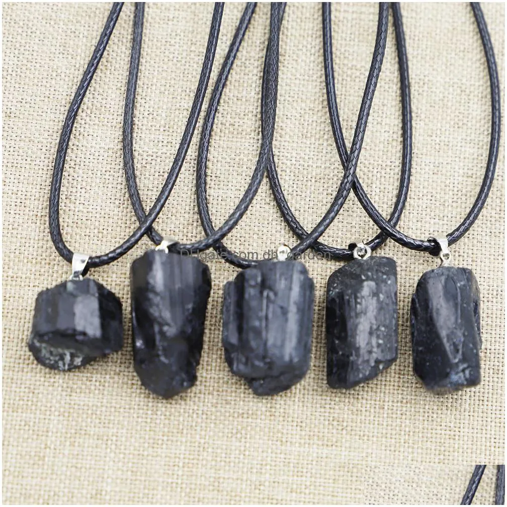 hot natural stone irregular black rough tourmaline pendants healing crystal repair raw ore cylinder necklaces men women jewellry