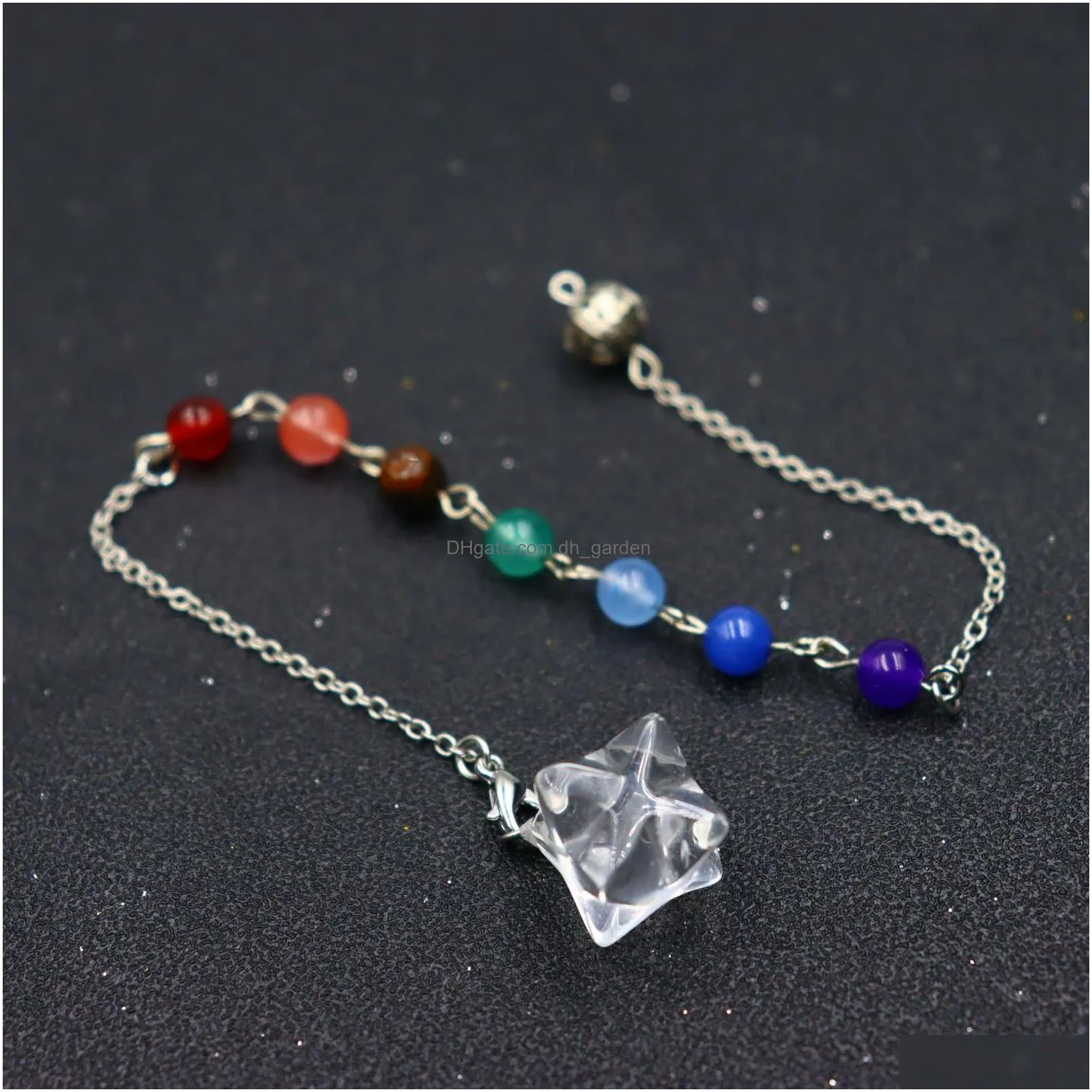 natural stone merkabah star charms pendulum 7 color chakra chain for divination crystal jewelry charm amulet healing pendant