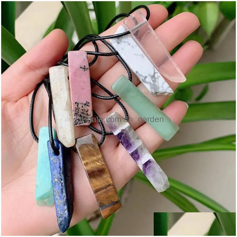 natural stone pendant raw mineral irregular rectangle quartz pendulum amazonite tiger eye lapsi pink crystal necklaces