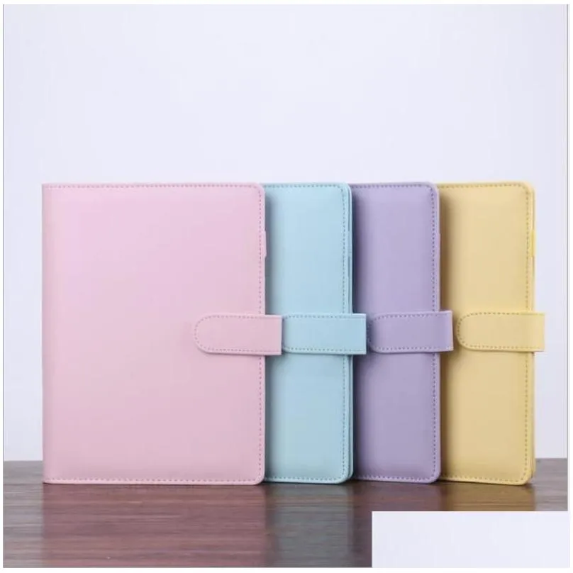 A6 Notebook Notepads Binder 6 Rings Spiral Business Office Planner Agenda Budget Binders Macaron Color PU Leather CoverBinder