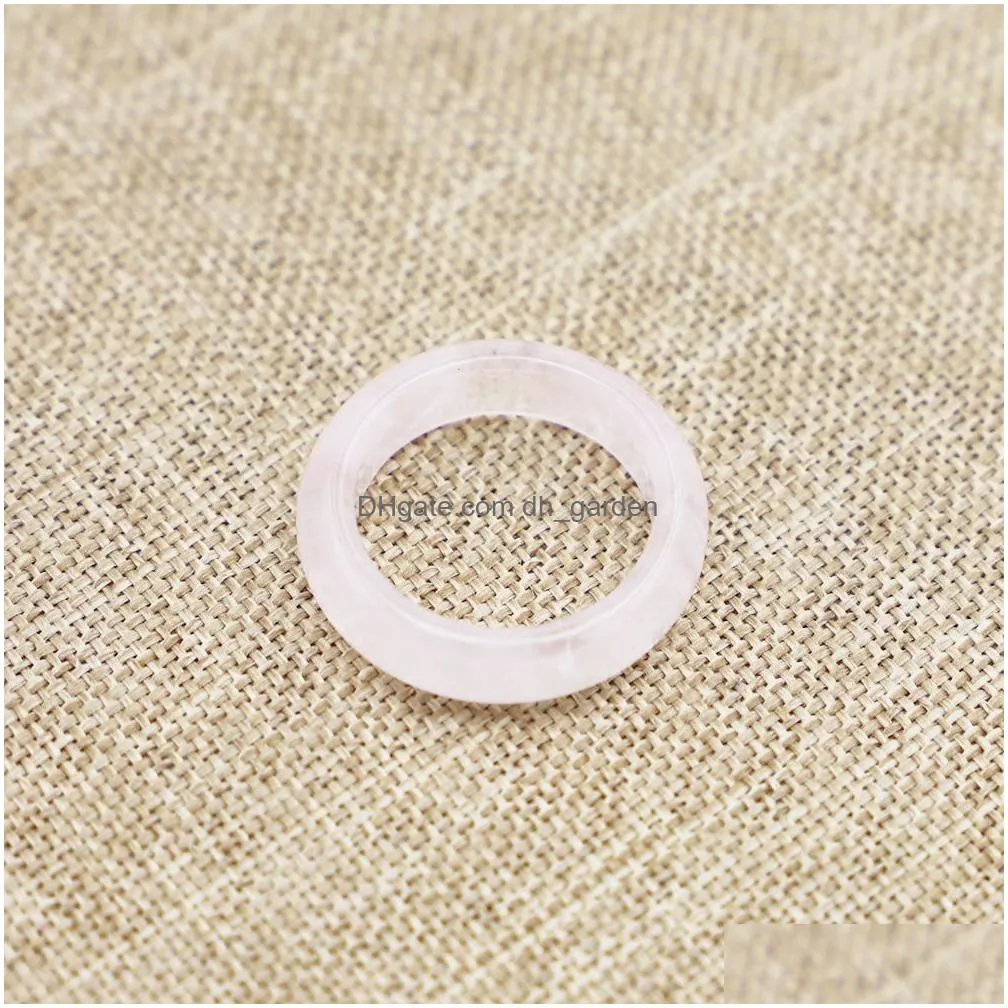 wide 6mm band natural amethyst pink crystal stone ring bulk thin smooth anxiety relief uni healing jewelry gift wholesale r001