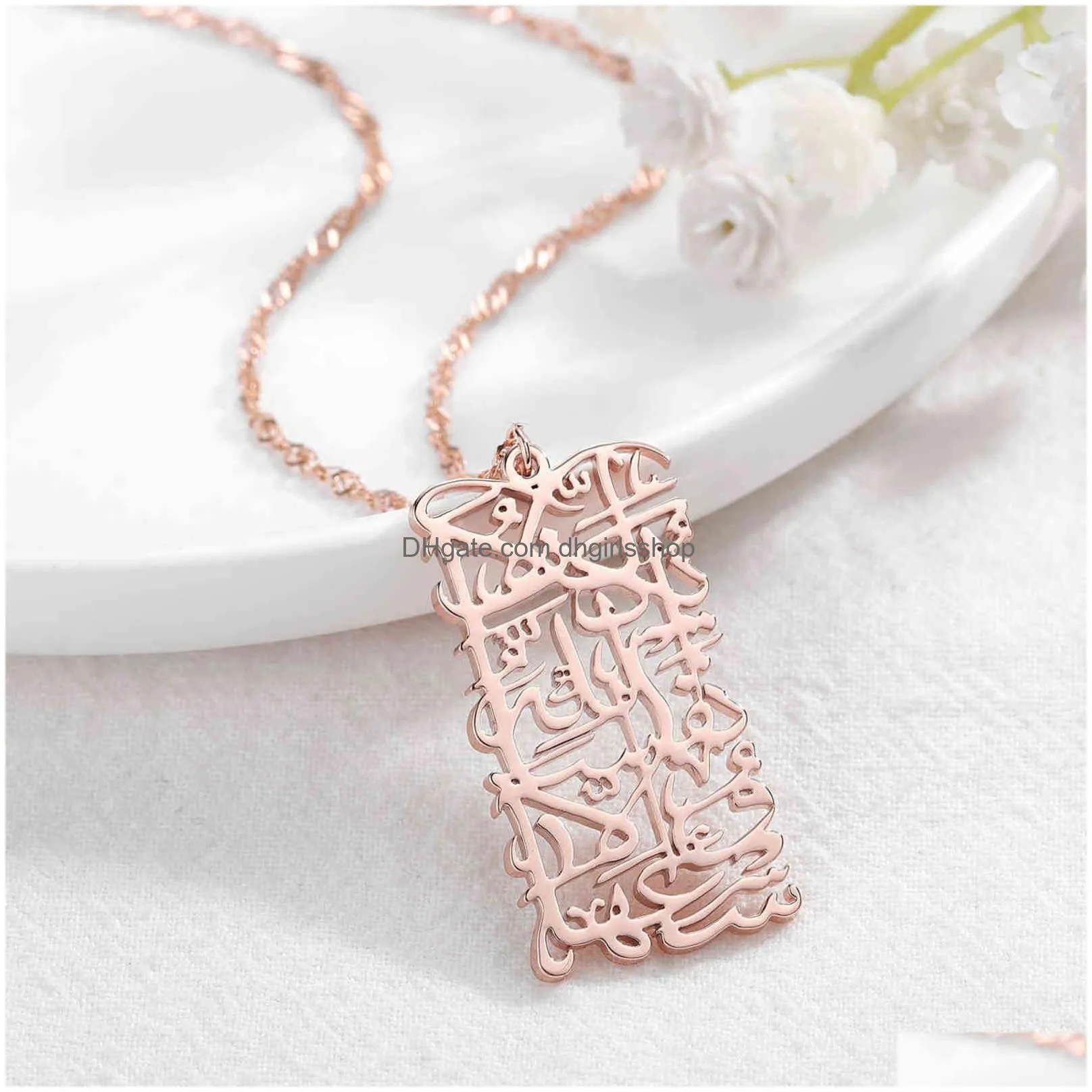 arabic calligraphy for women jewelry custom name necklaces stainless steel gold islamic muslim pendant gift 211110