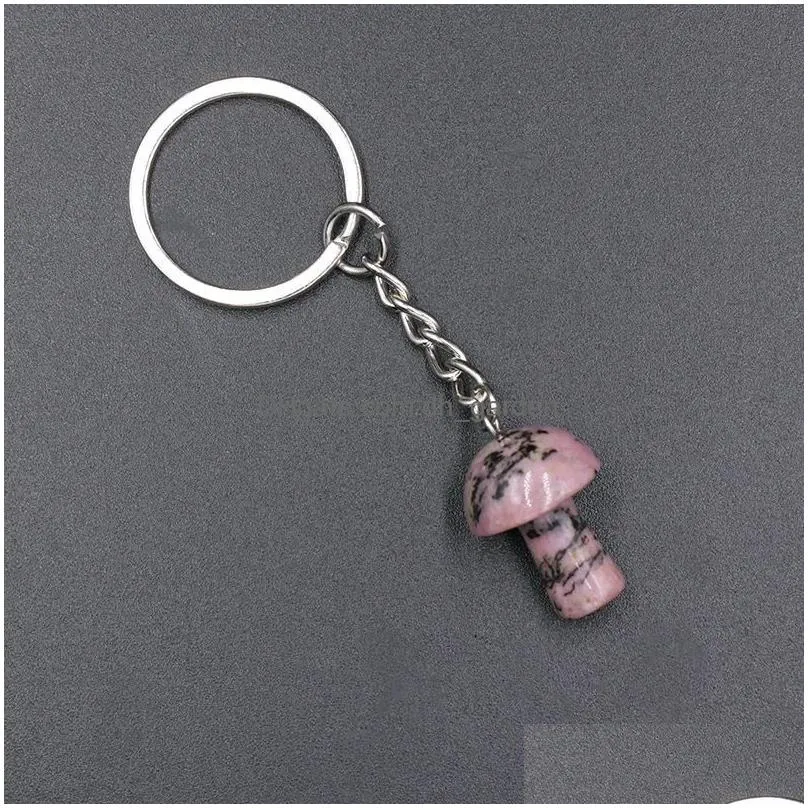 20mm mushroom statue key rings chains natural stone carved charms keychains healing crystal keyrings for women men