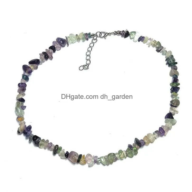 crushed natural chip stone choker necklace irregular healing gravel amethyst fluorite aquamarines crystal quartz beads necklace