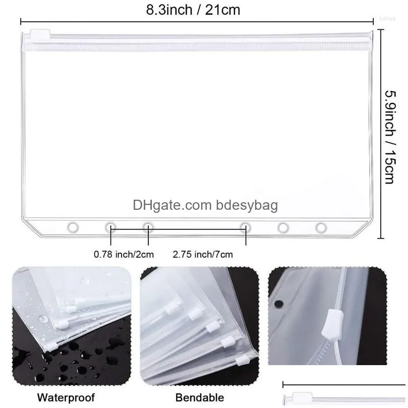 gift wrap a5 6 holes binder pockets translucent zipper folders waterproof loose leaf bags for files documents cards