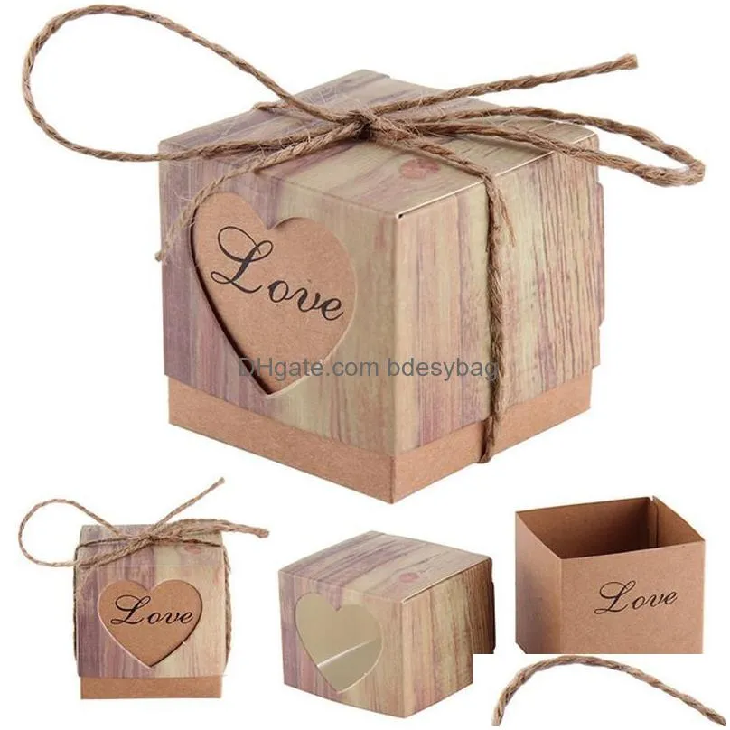 gift wrap 50pcs candy boxes heart rustic kraft bonbonniere favor wedding party birthday baby shower decoration laser cute box
