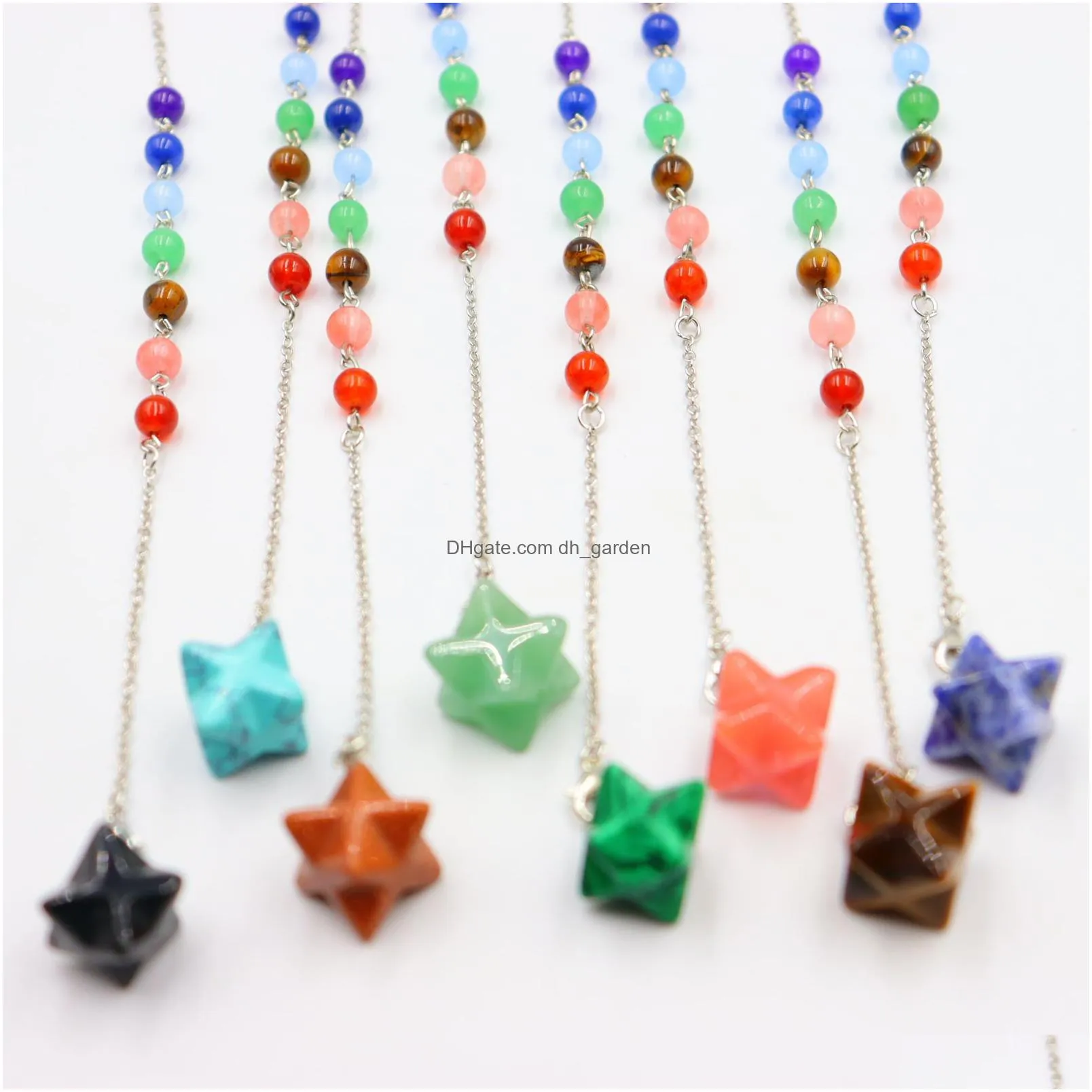 natural stone merkabah star charms pendulum 7 color chakra chain for divination crystal jewelry charm amulet healing pendant