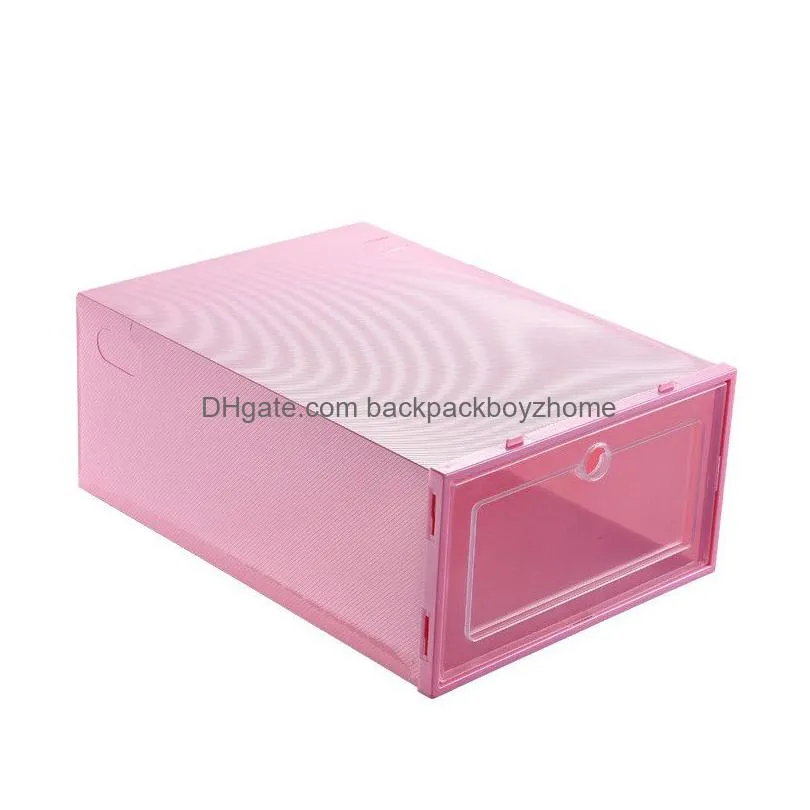 foldable clear plastic shoe box thicken dustproof shoe drawer storage box candy color stackable shoe organizer