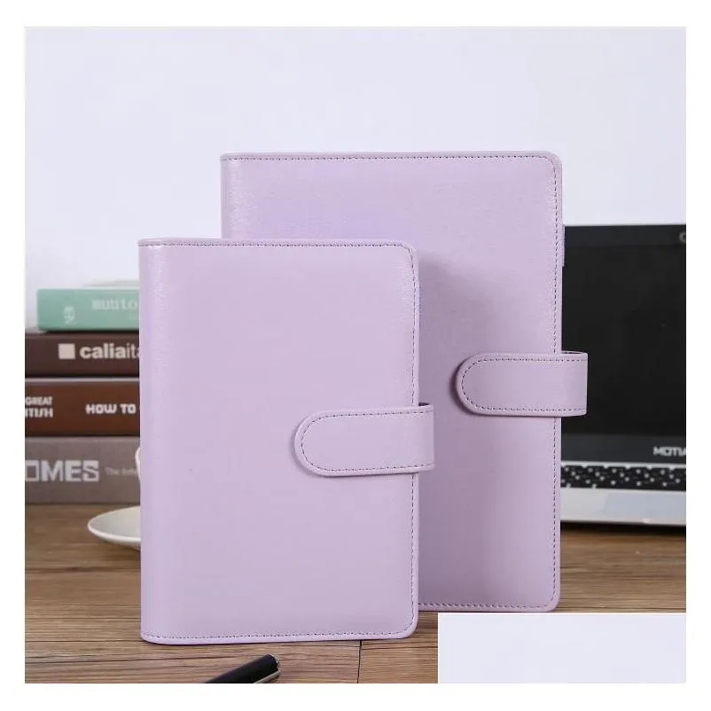 A6 Notebook Notepads Binder 6 Rings Spiral Business Office Planner Agenda Budget Binders Macaron Color PU Leather CoverBinder