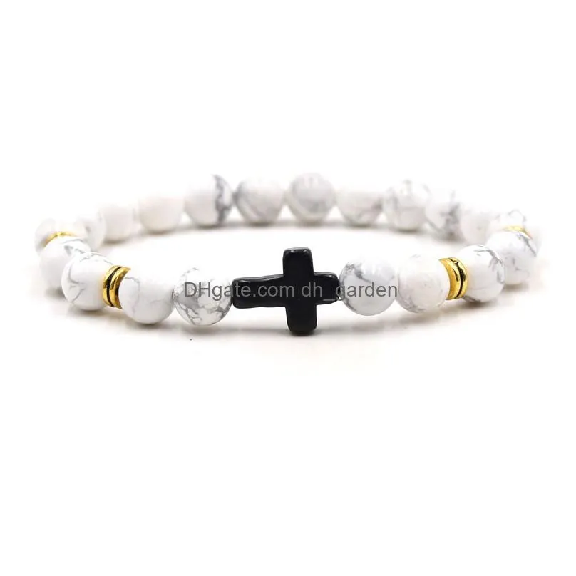 cross charms 8mm colors stone strand bead yoga buddha bracelet for women men jewelry