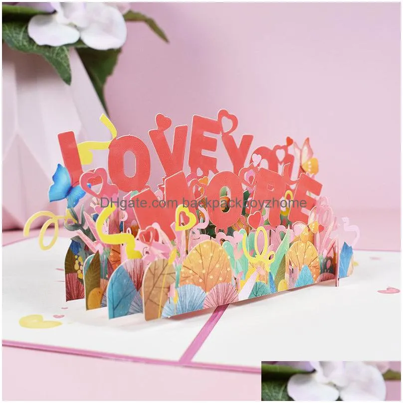 3d  up valentine greeting cards love you more valentine gift greeting card postcards with envelope