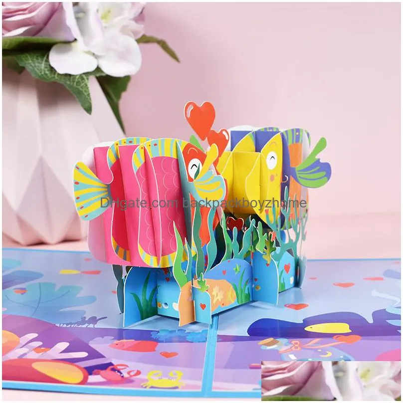 3d valentine greeting card  up kissed fish shaped valentine greeting card with envelope valentine festival supplies