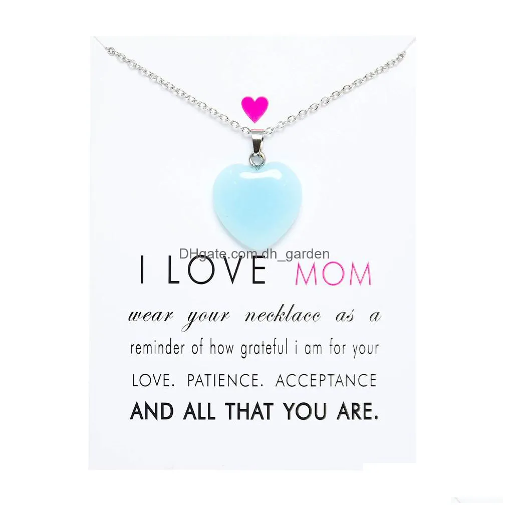 mothers day love mom heart luminous stone pendant blue green glow light in the dark necklace for jewelry making with card