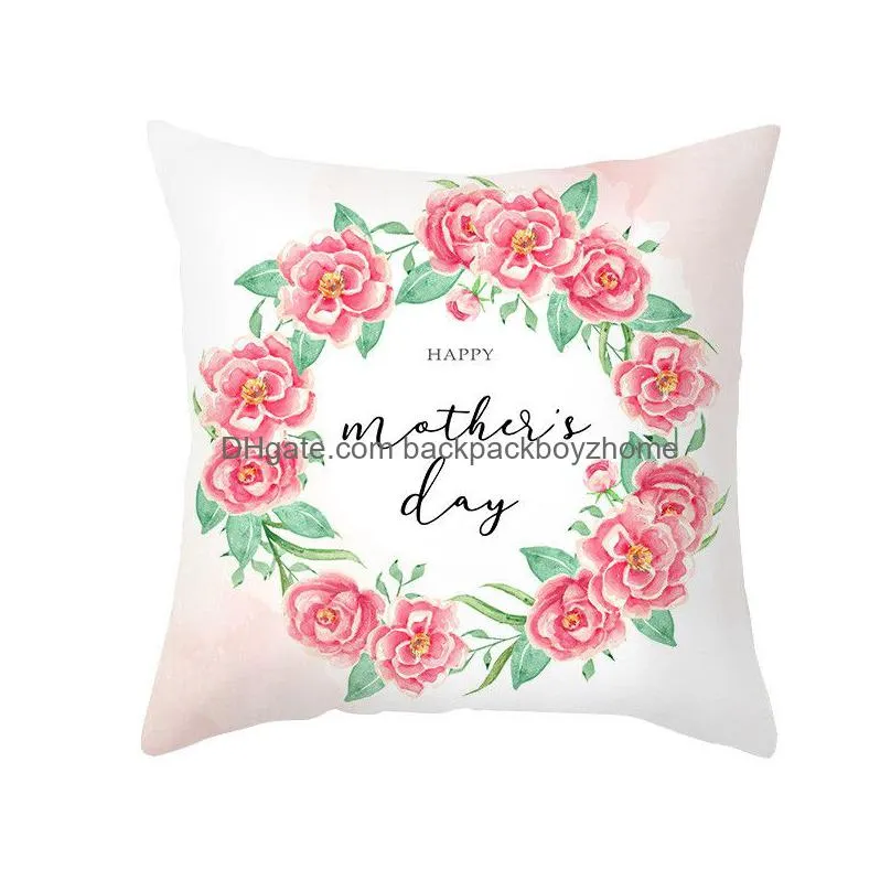 mothers day cushion cover happy mothers day floral printed 18x18 inch peach skin sofa throw pillow case home decor