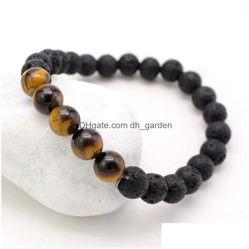 designer jewelry fashion 8mm tiger eye natural stone charms lava stone bracelets chakra balance yoga beads bracelet stretch jewelry