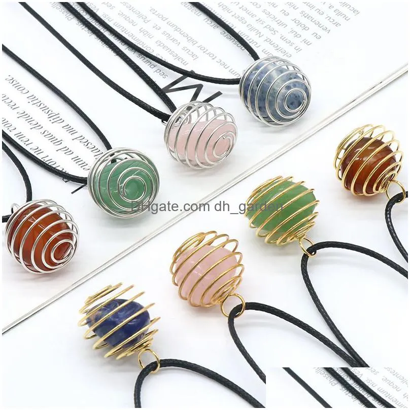 natural crystal stone net pendant copper wire wound spring irregular amethyst rose quartz charms jewelry making necklace n001