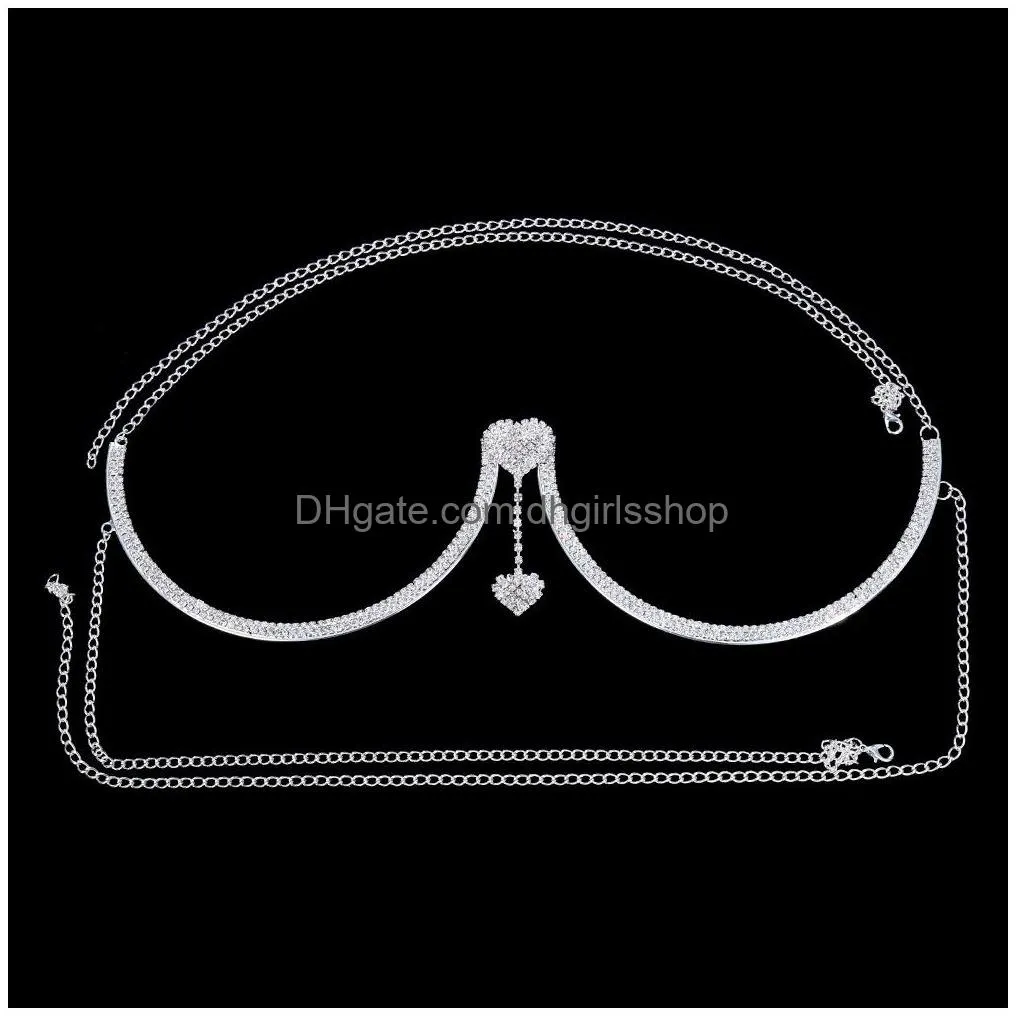 other double heart pendant crystal chest bracket bras chain body jewelry for women body chain harness y femme party rave 221008