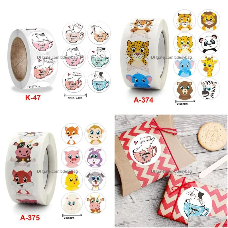 gift wrap 50500pcs cartoon animal children sticker label thank you cute toy game diy sealing decoration supplies