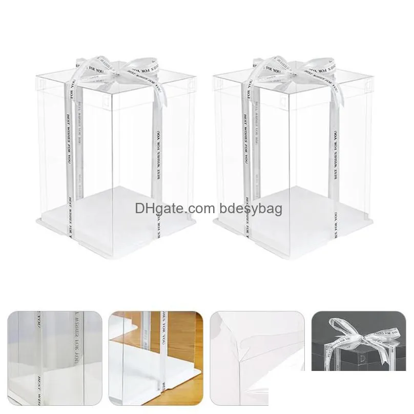gift wrap 2pc clear cake box carrier wedding birthday party packing boxes h5