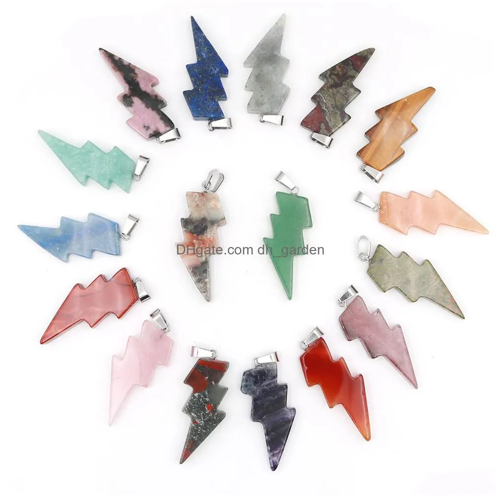 natural stone lightning pendant charms reiki healing quartz crystal mixed necklace fashion beads for jewelry making