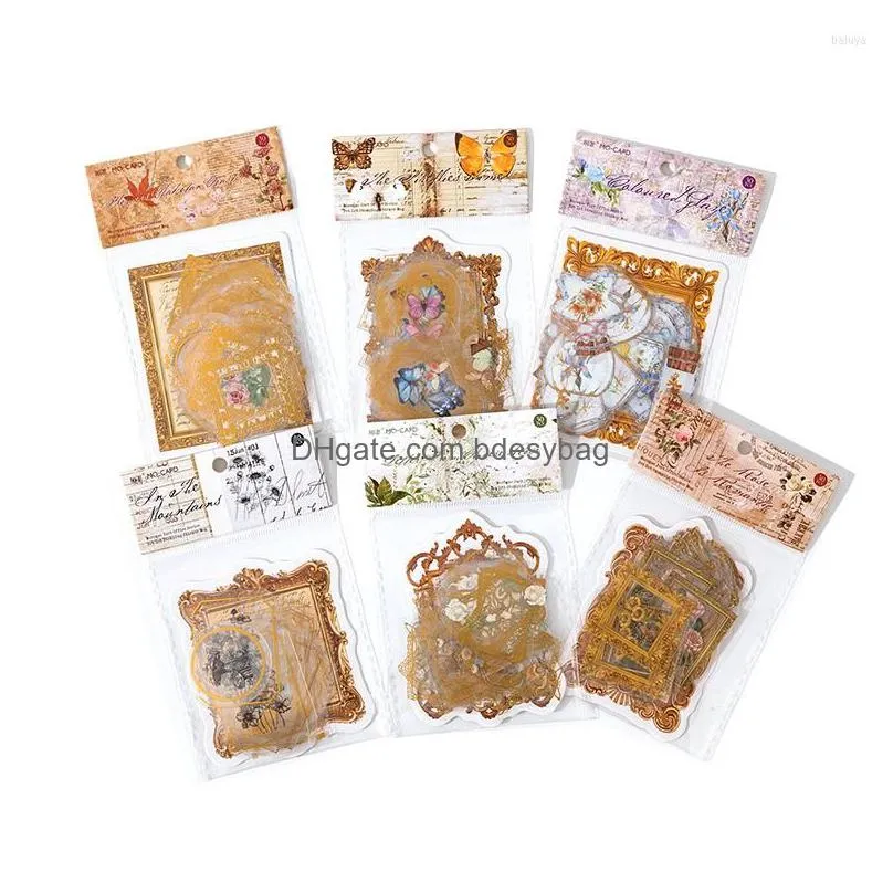 gift wrap 30pcs vintage golden border butterfly flower stickers diy diary journal decor frame label sticker scrapbooking supplies