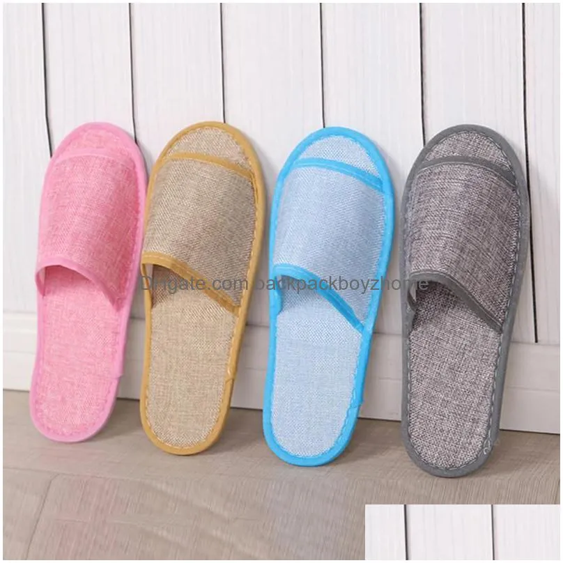 disposable slippers hotel spa home antislip guest slippers cotton linen comfortable breathable men women onetime slipper 4 color