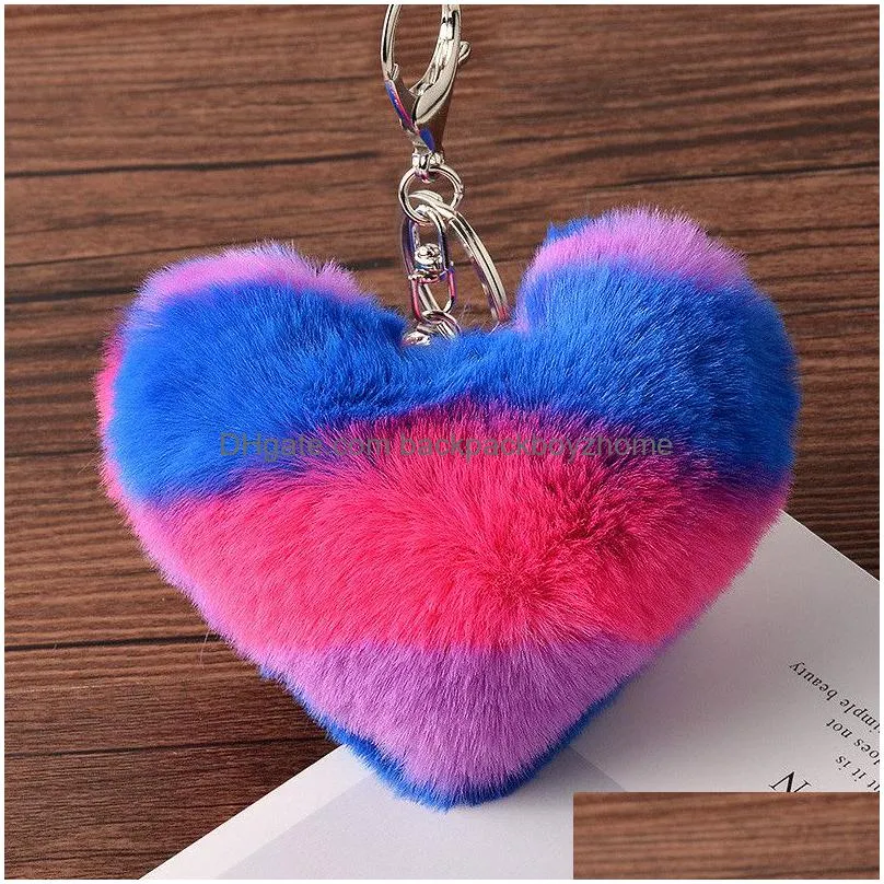 heart shaped plush keychain 8cm women backpack pendant decoration love car key chain ring pendant valentine day girl gift