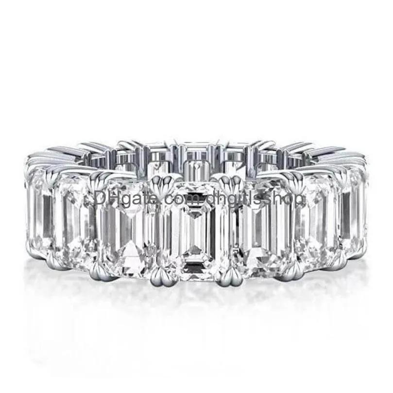 luxury 100% 925 sterling silver created emerald cut diamond wedding engagement cocktail women moissanite band ring fine jewelry 201006