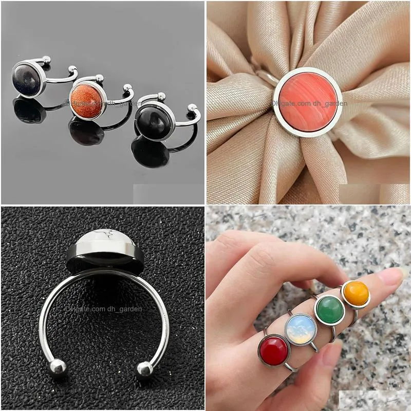 bohemian natural stone ring adjustable stainless steel jewelry amethyst open ring wholesale wedding rings for women girls