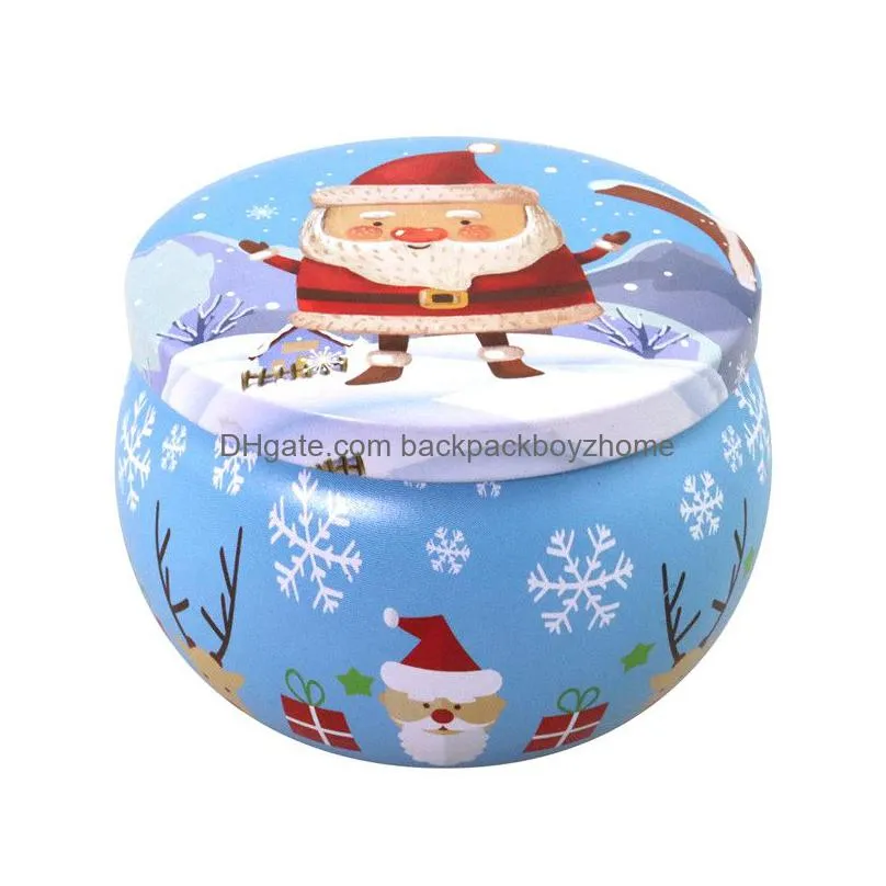 xmas tinplate box christmas santa snowman elk print candy tea candle box aromatherapy candle jar xmas gift storage box