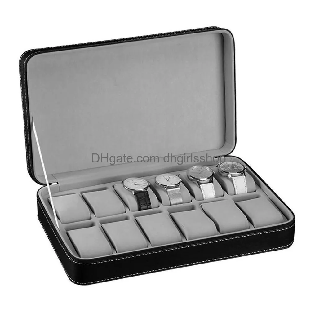 6/10/12 slots portable leather watch box your watch good organizer jewelry storage box zipper easy carry men watch box new d40 t200917